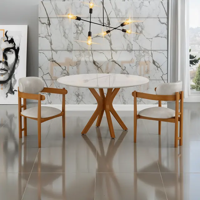 Genebra + Serena: Sala de jantar Genebra com cadeiras Serena com braço