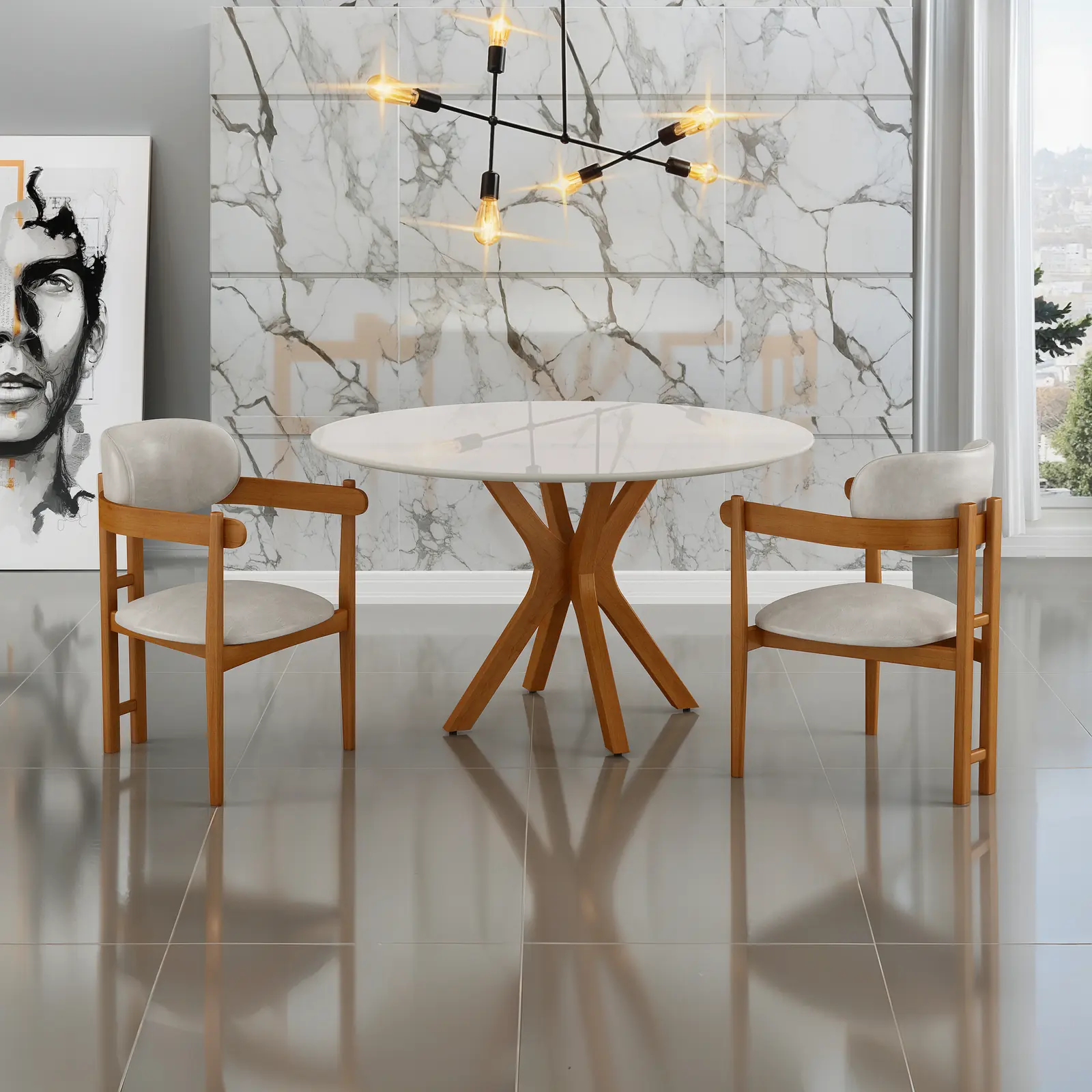 Genebra + Serena: Sala de jantar Genebra com cadeiras Serena com braço